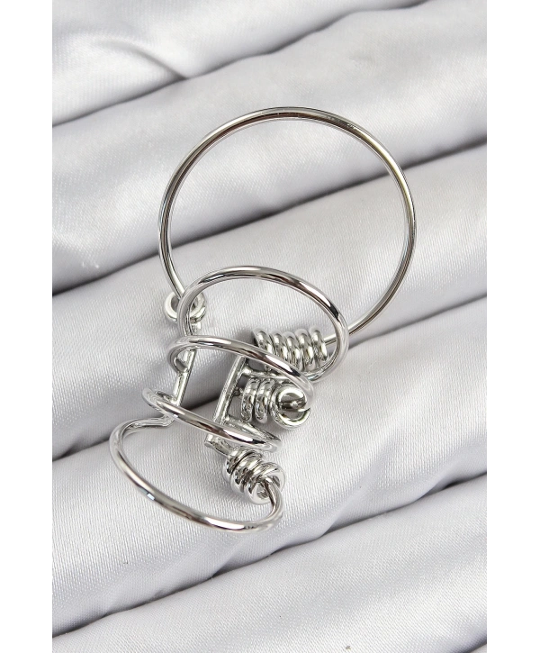 Pirinç Halkalı Model Gümüş Renk Kıkırdak Küpe