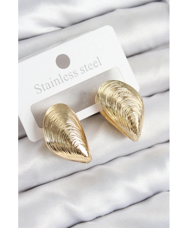 Pirinç İstiridye Model Gold Renk Kadın Küpe
