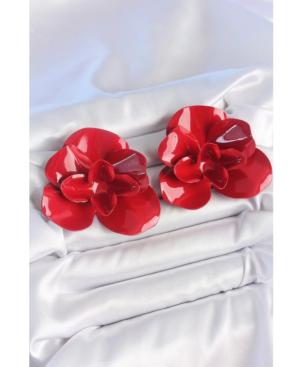 Pirinç Kırmızı Renk Gül Model Kadın Küpe