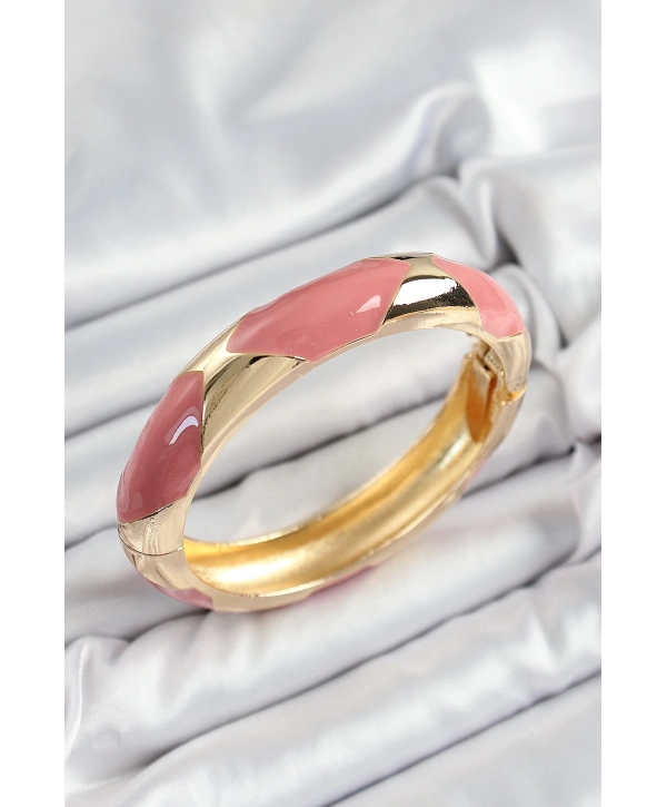 Pirinç Pembe Mineli Baklava Model Gold Renk Kadın Kelepçe