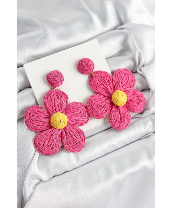 Pirinç Pembe Papatya Model Gold Renk Kadın Hasır Küpe