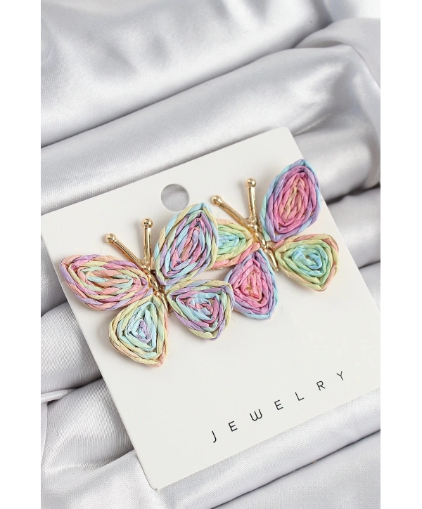 Pirinç Rainbow Kelebek Model Gold Renk Kadın Hasır Küpe