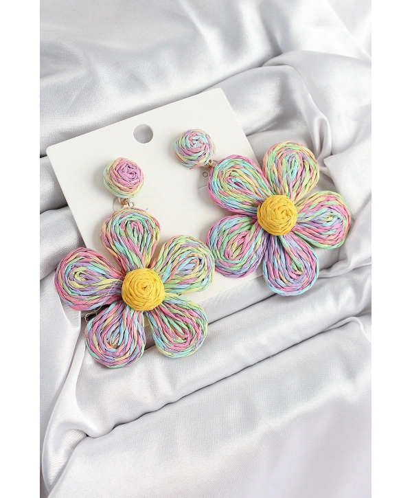 Pirinç Rainbow Papatya Model Gold Renk Kadın Hasır Küpe