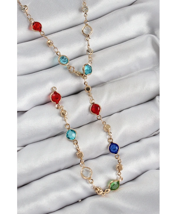 Pirinç Renkli Zirkon Taşlı Model Gold Renk Kadın Y Kolye