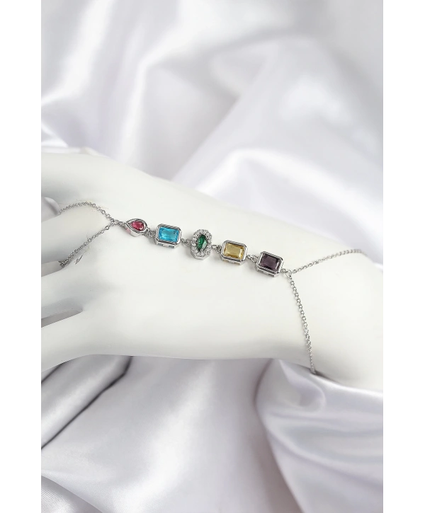 Pirinç Renkli Zirkon Taşlı Model Gümüş Renk Şahmeran