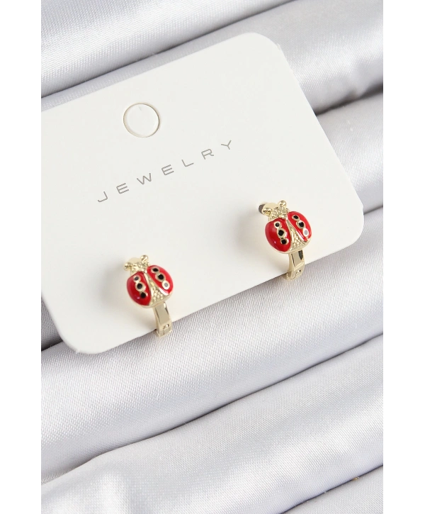 Pirinç Uğur Böceği Model Gold Renk Çocuk Küpe