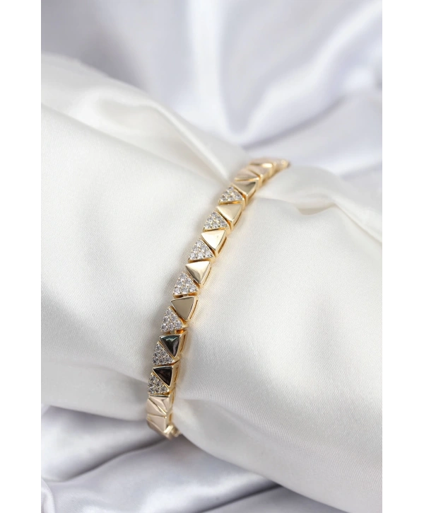 Pirinç VIP Seri Gold Renk Sıralı Üçgen Model Kadın Bileklik