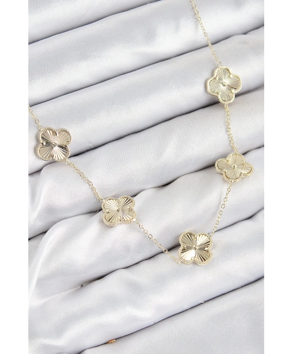 Pirinç VIP Yonca Model Gold Renk Kadın Kolye