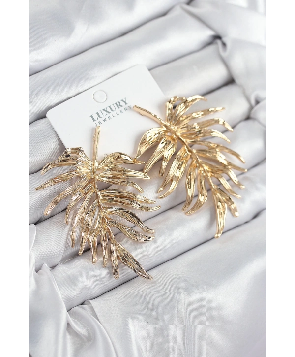 Pirinç Yaprak Model Gold Renk Kadın Küpe