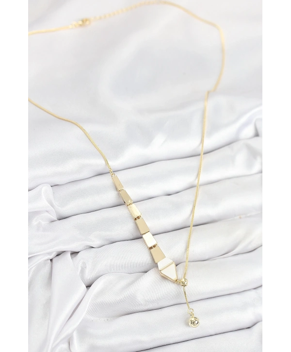 Pirinç Yılan Model Gold Renk Asansörlü Kadın Kolye