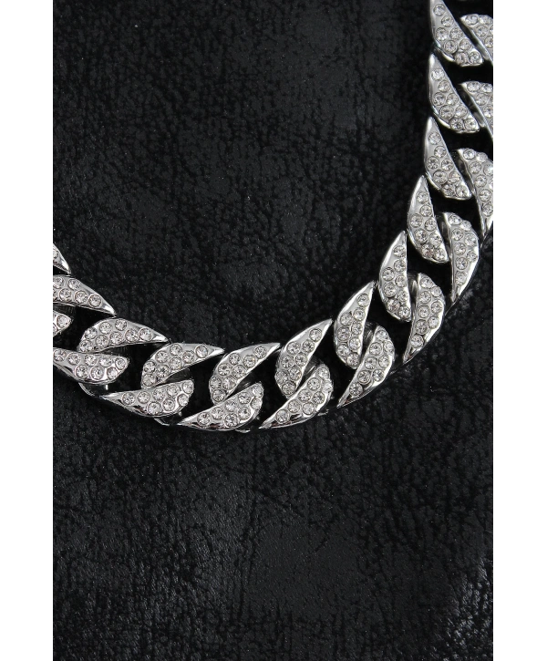 Pirinç Zirkon Taşlı Cuba Gurmet Model Gümüş Renk Erkek Kolye