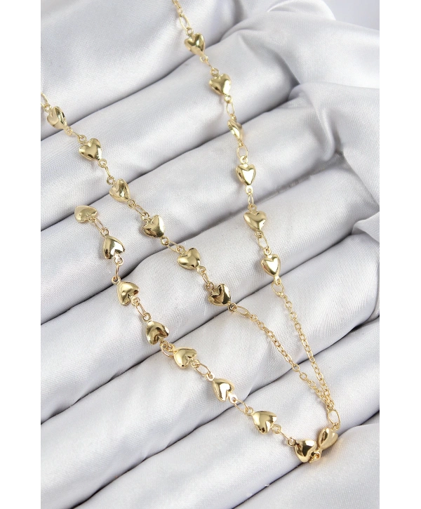 Pirinç Zirkon Taşlı Kalp Model Gold Renk Y Kolye