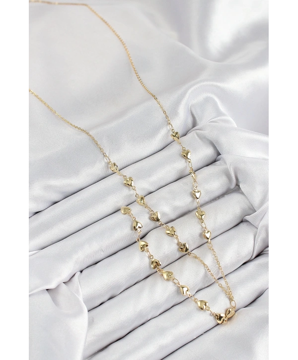 Pirinç Zirkon Taşlı Kalp Model Gold Renk Y Kolye