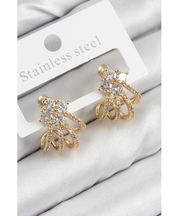 Pirinç Zirkon Taşlı Model Gold Renk Kadın Küpe