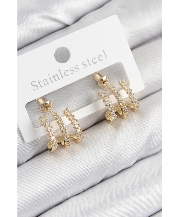 Pirinç Zirkon Taşlı Model Gold Renk Kadın Küpe
