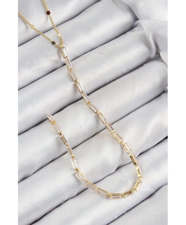 Pirinç Zirkon Taşlı Model Gold Renk Y Kolye
