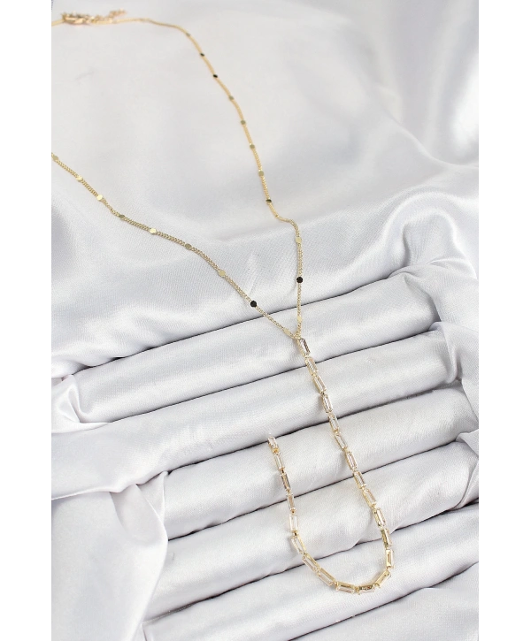 Pirinç Zirkon Taşlı Model Gold Renk Y Kolye