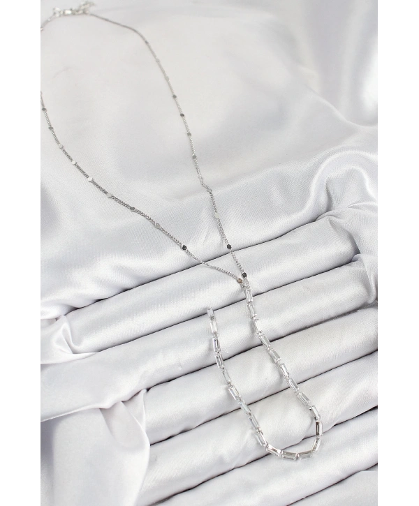 Pirinç Zirkon Taşlı Model Gümüş Renk Y Kolye