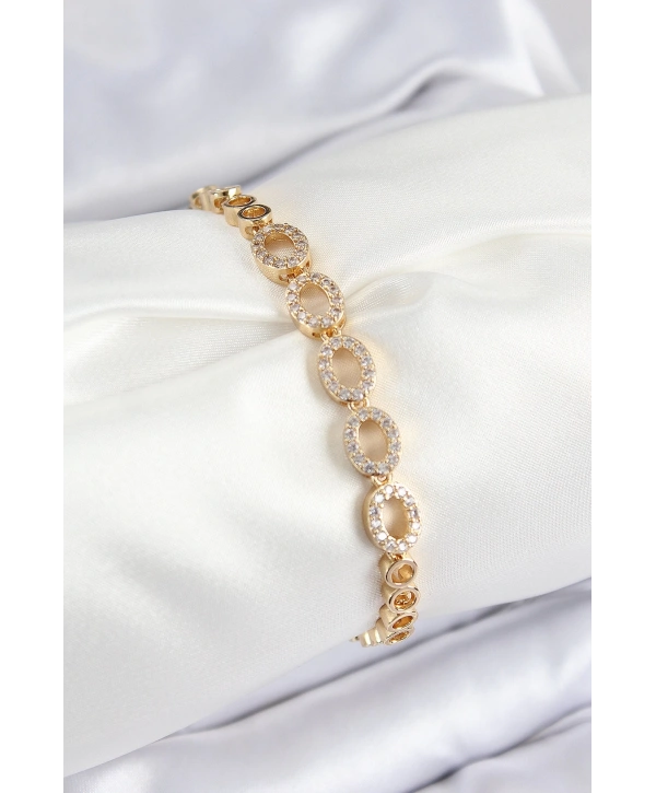 Pirinç Zirkon Taşlı Oval Model Gold Renk Kadın Bileklik