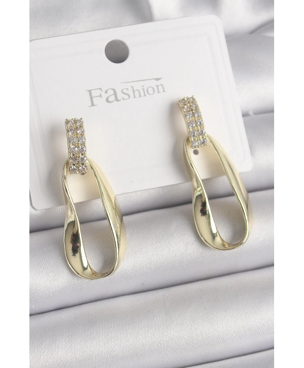 Pirinç Zirkon Taşlı Sallantı Kadın Küpe