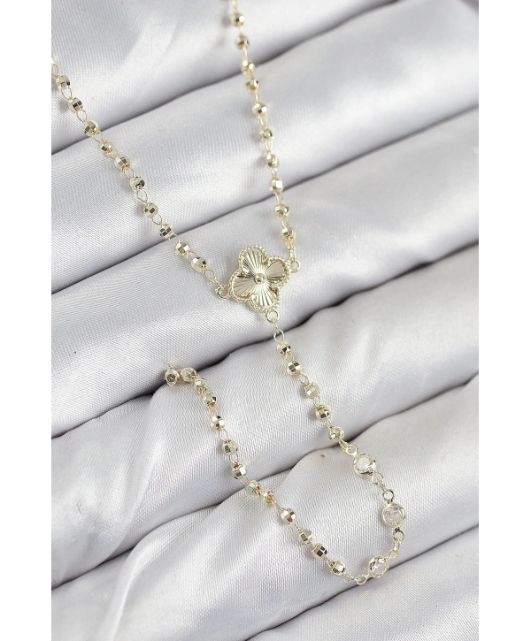 Pirinç Zirkon Taşlı Yonca Model Gold Renk Kadın Y Kolye