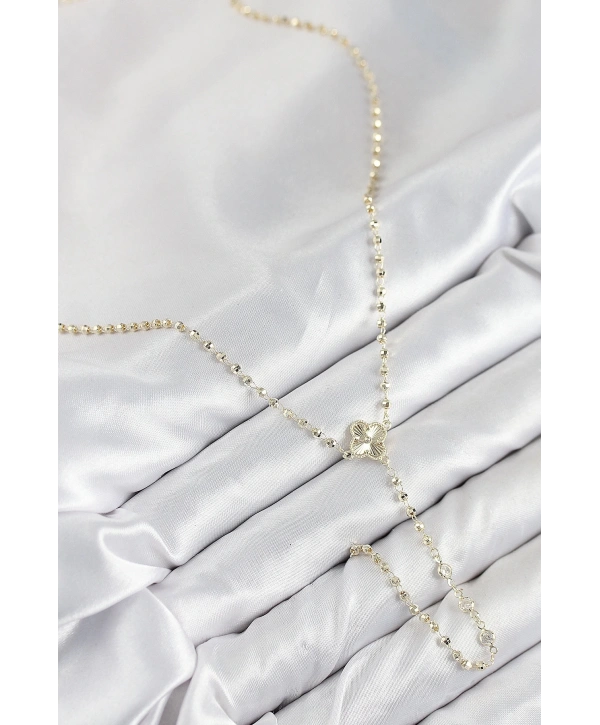 Pirinç Zirkon Taşlı Yonca Model Gold Renk Kadın Y Kolye