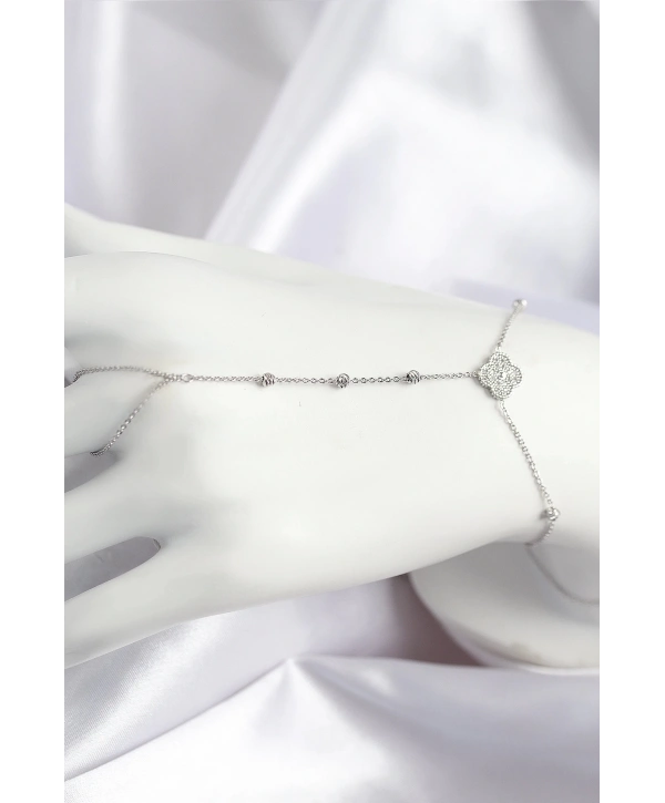 Pirinç Zirkon Taşlı Yonca Model Gümüş Renk Şahmeran