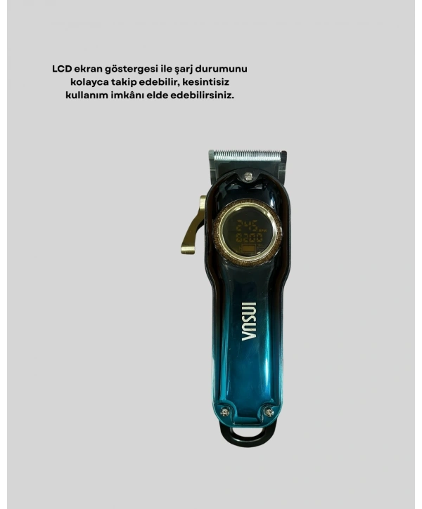 Profesyonel Saç Kesme Makinesi – 2000 mAh Şarjlı, LCD Ekranlı
