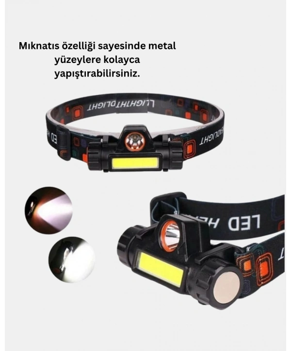 Profesyonel Şarjlı LED Kafa Lambası – Uzun Mesafe + Ortam Aydınlatması