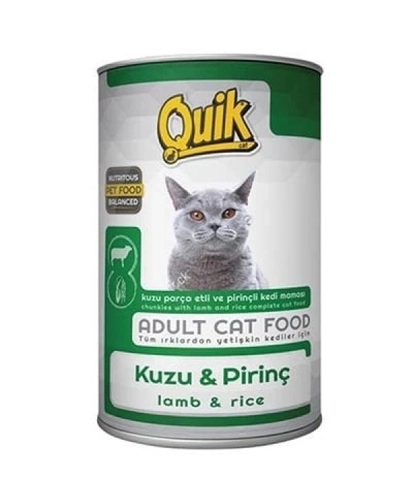 Quik Kuzu Etli ve Pirinçli Yetişkin Konserve Kedi Maması 415 Gr