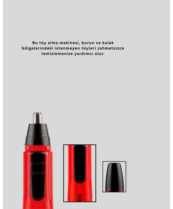 Raks Leo Burun Kulak Tüy Alma Makinesi 45 dk Şarj Süreli Kırmızı