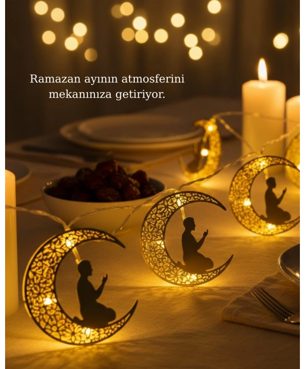 Ramazan Ay Işığı Secde Eden Adam Silüetli LED Peri Işığı