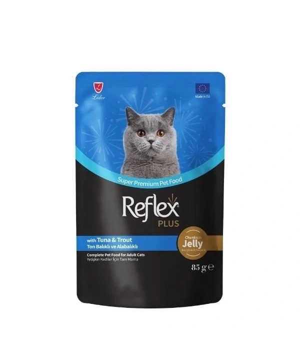 Reflex Plus Jöle İçinde Ton Balıklı ve Alabalıklı Pouch Yetişkin Konserve Kedi Maması 85 Gr