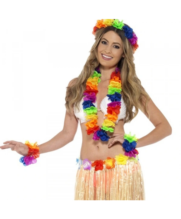 Rengarenk Hawaii Kolye Taç Bileklik Seti 4 Parça (5047)