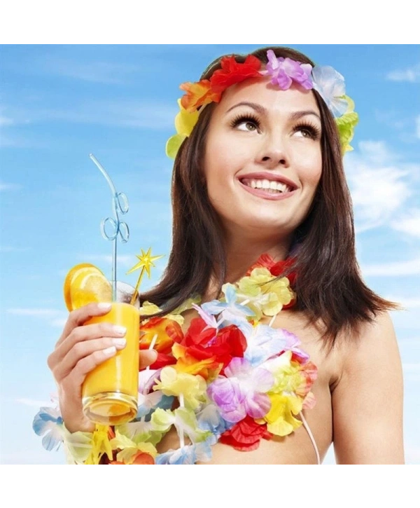 Rengarenk Hawaii Kolye Taç Bileklik Seti 4 Parça (5047)