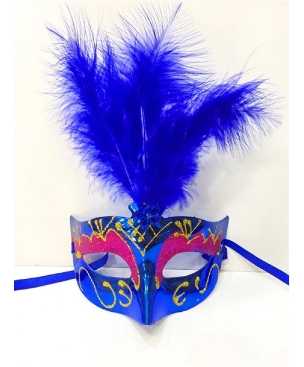 Renkli Tüylü Venedik Parti Maskesi Karışık Renk 12 Adet (5047)