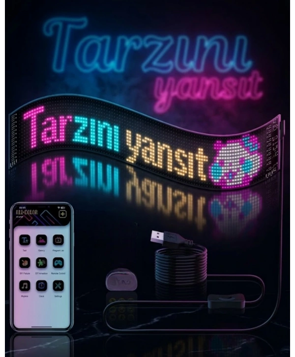 RGB LED Matrix Panel Esnek Yapı Uygulama Kontrollü Kayan Yazı Ekranı