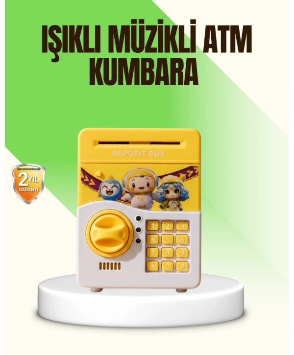Sarı Elektronik Şifreli ATM Görünümlü Çocuk Kumbarası