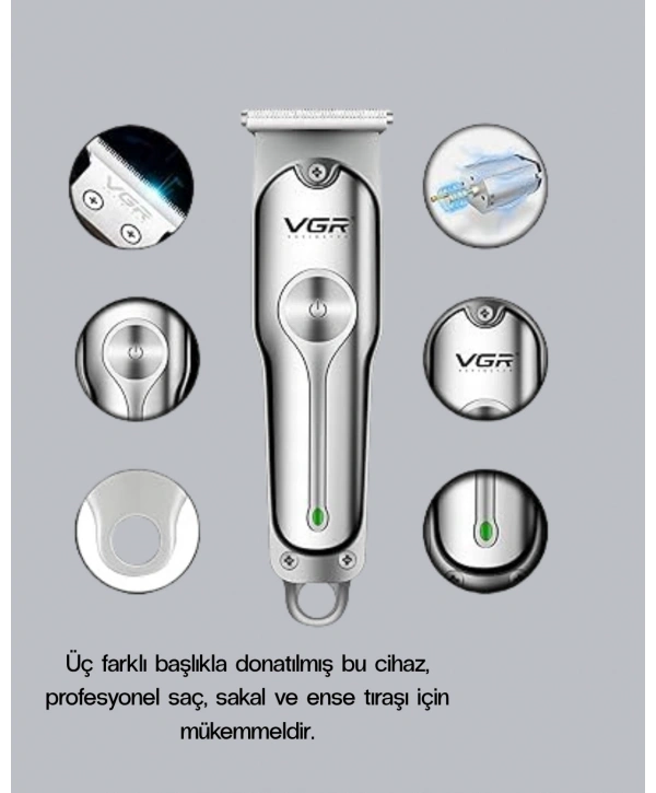 Şarjlı Gümüş Tıraş Makinesi – 3 Farklı Başlıklı, 120 Dakika Çalışma Süreli, Cilt Dostu Erkek Bakım Cihazı