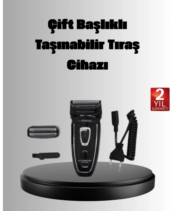 Şarjlı Kablosuz Tıraş Makinesi Çift Başlık Kuru Tıraş Ergonomik Taşınabilir