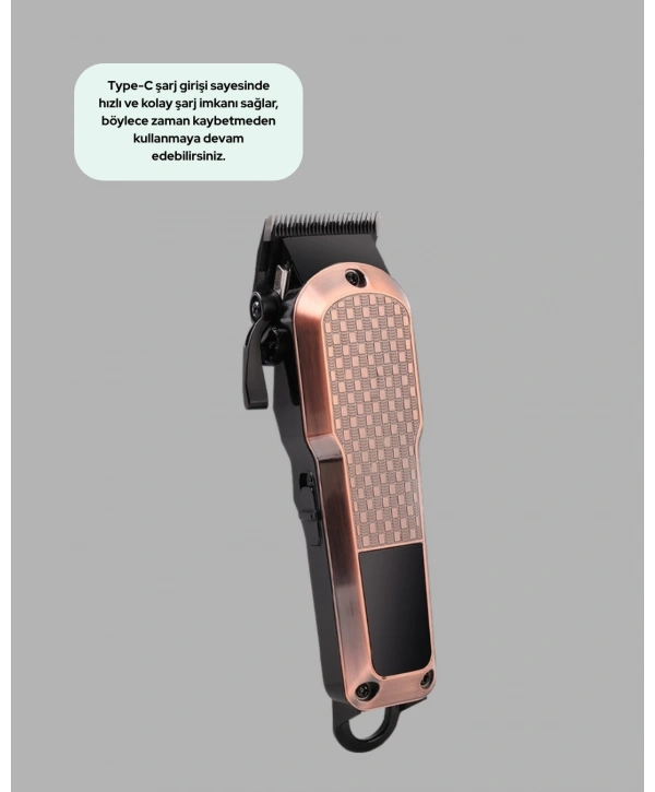 Şarjlı Saç Kesme Makinesi – Type-C Girişli, LCD Ekranlı ve Sessiz Motor