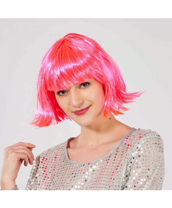 Şeker Pembe Renk Parti Peruğu Küt Saç (5047)