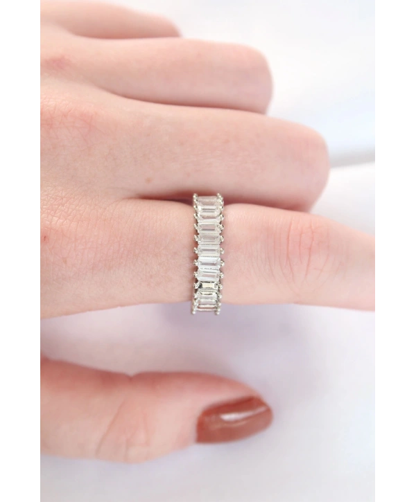 Sıralı Baget Taşlı Silver Renk Ayarlanabilir Yüzük