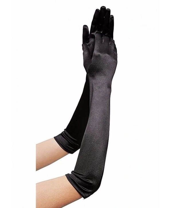 Siyah Renk Dirseğe Kadar Uzun Kumaş Eldiven (5047)