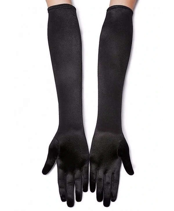 Siyah Renk Dirseğe Kadar Uzun Kumaş Eldiven (5047)