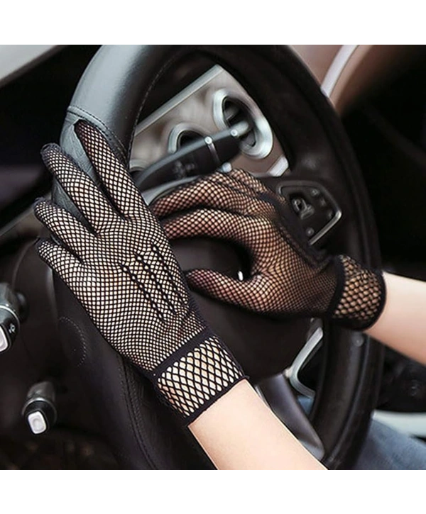 Siyah Renk Likralı File Eldiven Parmaklı Örgü Eldiven Yetişkin Boy (5047)