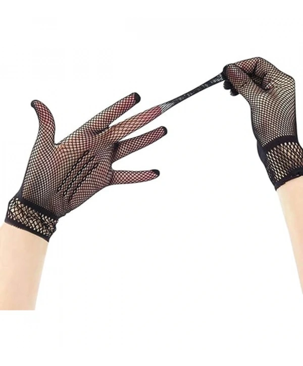 Siyah Renk Likralı File Eldiven Parmaklı Örgü Eldiven Yetişkin Boy (5047)