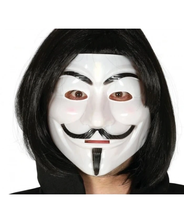 Siyah Renk Takma Kısa Saç ve V For Vendetta Maskesi Anonymous Maskesi (5047)