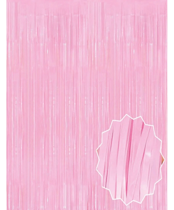 Soft Pembe Püsküllü Kapı Perdesi - Parti, Baby Shower, Cinsiyet Partisi 1x2 m (5047)
