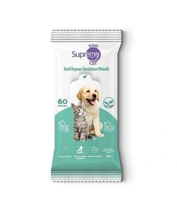 Supreme Yeşil Çaylı Kedi ve Köpek Temizleme Mendili 60 Adet